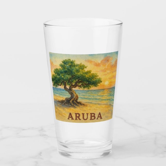 Aruba Eagle Beach Divi Tree Golden Hour Glass (Front)