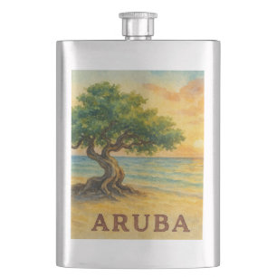 Aruba Eagle Beach Divi Tree Golden Hour Hip Flask