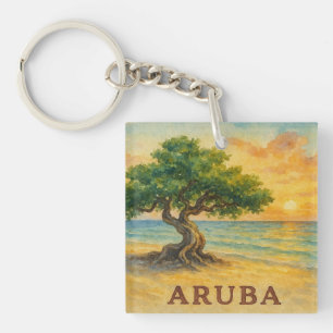 Aruba Eagle Beach Divi Tree Golden Hour Key Ring