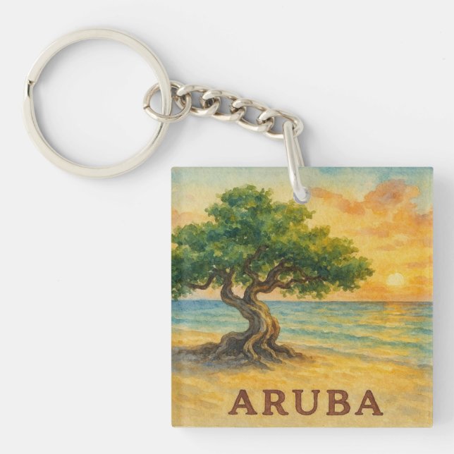 Aruba Eagle Beach Divi Tree Golden Hour Key Ring (Front)