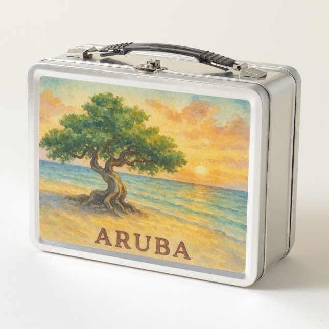 Aruba Eagle Beach Divi Tree Golden Hour Metal Lunch Box (Front)