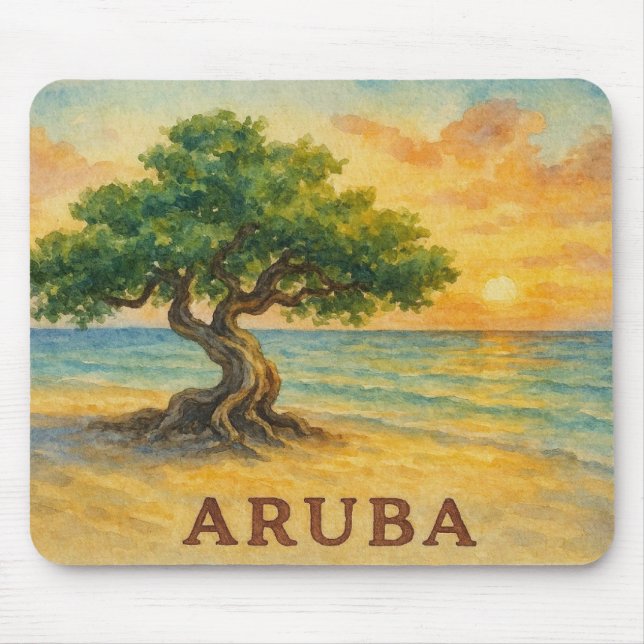 Aruba Eagle Beach Divi Tree Golden Hour Mouse Pad (Front)