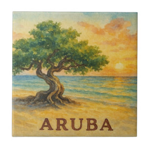 Aruba Eagle Beach Divi Tree Golden Hour Tile