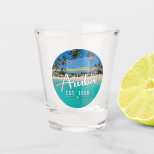 "Aruba Est. 1986" Beach With Flag Shot Glass