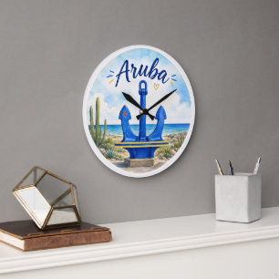 Aruba flag anchor Caribbean island travel souvenir Large Clock