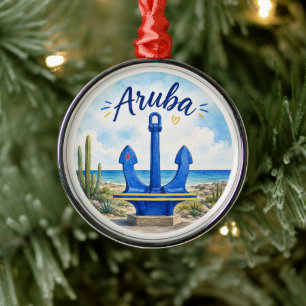 Aruba flag anchor Caribbean island travel souvenir Metal Tree Decoration