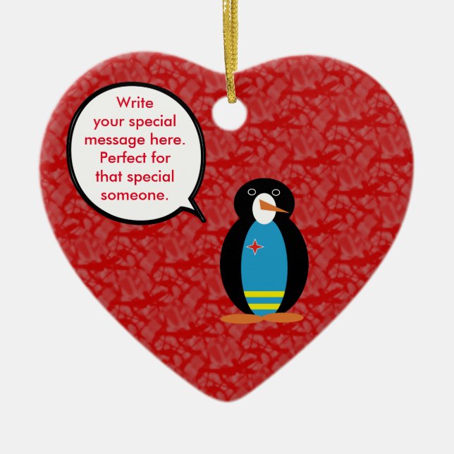 Aruba Flag Holiday Ms. Penguin Talking Ceramic Tree Decoration (Front)