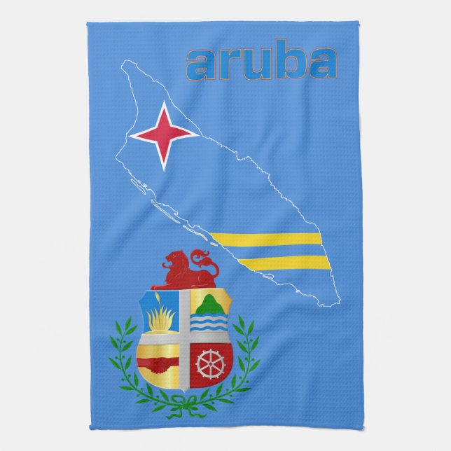 Aruba Flag Map & Emblem Tea Towel (Vertical)