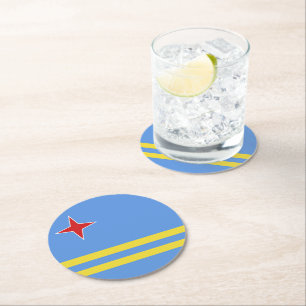 Aruba flag round paper coaster