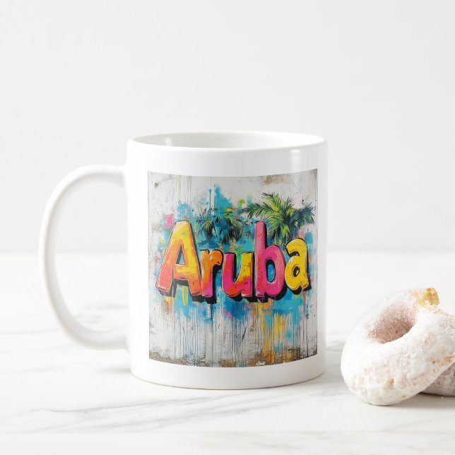 Aruba Graffiti Vibes: Island Street Art  Coffee Mug (With Donut)