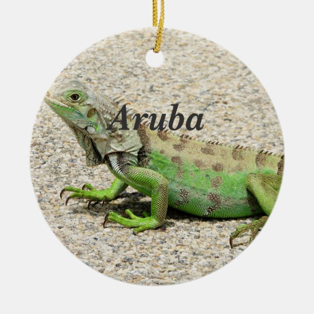 Aruba Green Iguana Ceramic Tree Decoration (Front)