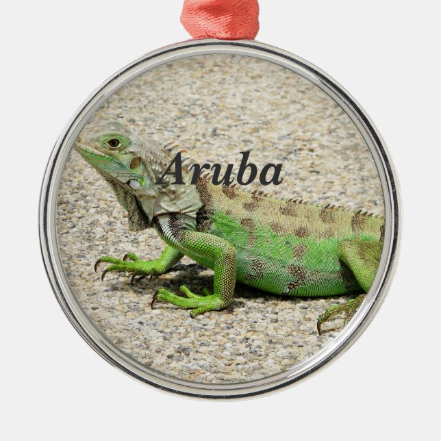Aruba Green Iguana Metal Tree Decoration (Front)