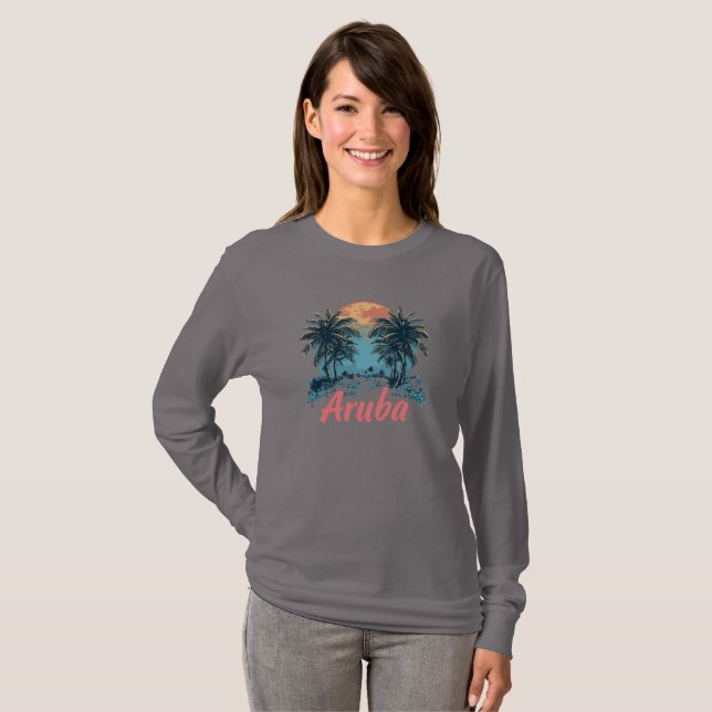Aruba Island Design (Version 2) - Basic Long Sleev T-Shirt (Front Full)