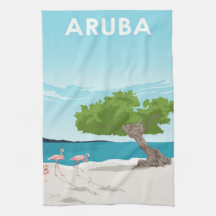 Aruba Island Travel Flamingo Family Flamingo Tea Towel