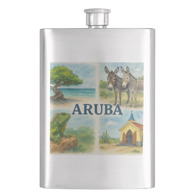 Aruba multiview watercolor hip flask (Front)