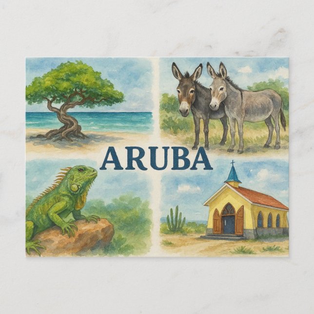 Aruba multiview watercolor postcard (Front)