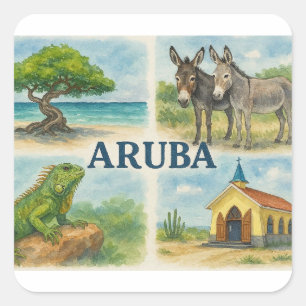 Aruba multiview watercolor square sticker