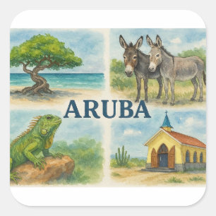 Aruba multiview watercolor square sticker