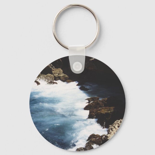 Aruba Ocean Crashing On The Rocks Key Ring (Front)