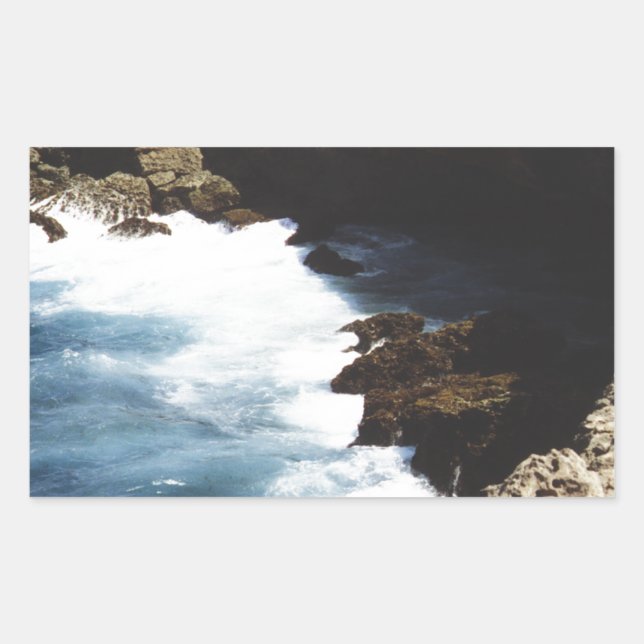 Aruba Ocean Crashing On The Rocks Rectangular Sticker (Front)