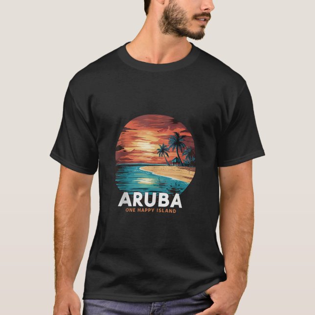 Aruba One Happy Island beautiful sunset beach Summ T-Shirt (Front)