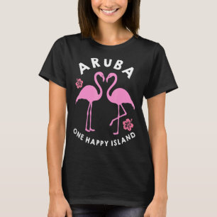 Aruba One Happy Island Flamingo and Flowers T-Shirt