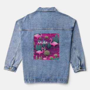 Aruba pink flamingos denim jacket