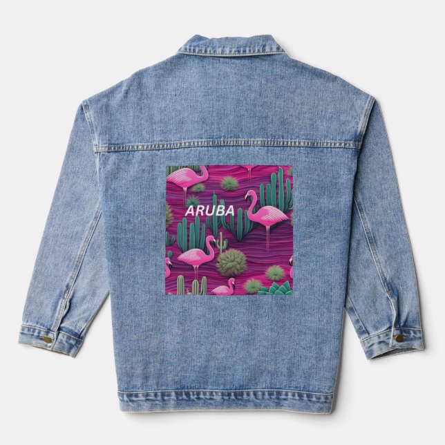 Aruba pink flamingos denim jacket (Back)