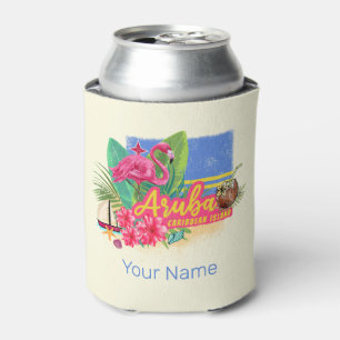 Aruba Retro Caribbean Island with Flamingo Vintage Can Cooler
