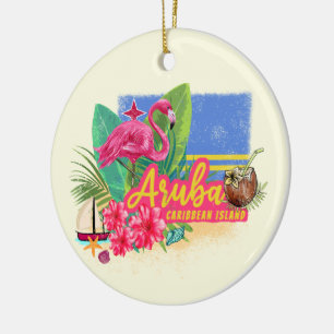 Aruba Retro Caribbean Island with Flamingo Vintage Ceramic Tree Decoration