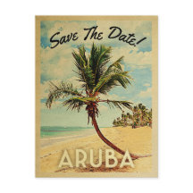 Aruba Save The Date Vintage Beach Palm Tree