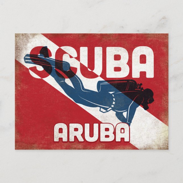 Aruba Scuba Diver - Blue Retro Postcard (Front)
