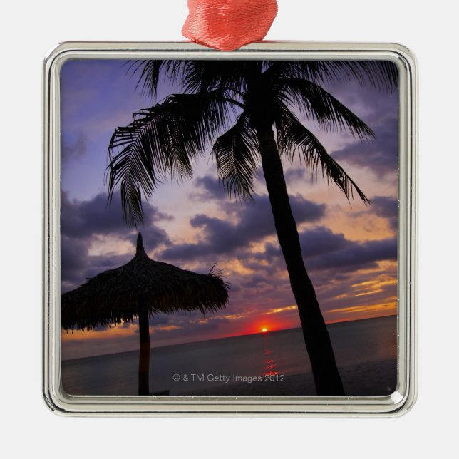 Aruba, silhouette of palm tree and palapa metal tree decoration (Front)