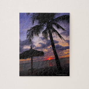 Aruba, silhouette of palm tree and palapa on jigsaw puzzle