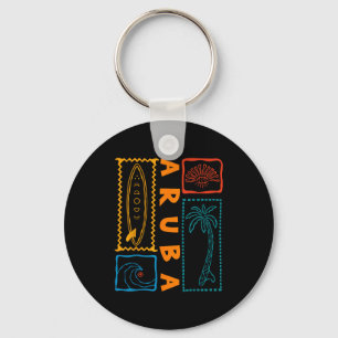 Aruba Vacation Wave Surfing Summer Beach Retro Key Ring