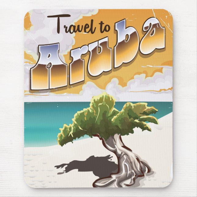 Aruba Vintage beach travel print Mouse Pad (Front)