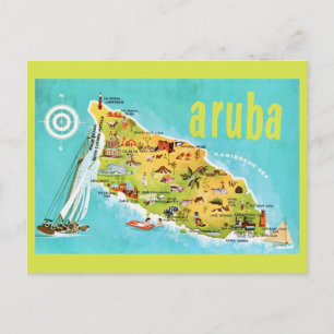 Aruba Vintage Island Map Postcard