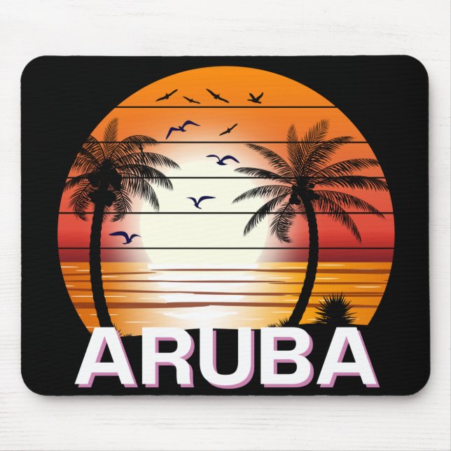 Aruba Vintage Palm Trees Summer Beach Mouse Pad (Front)