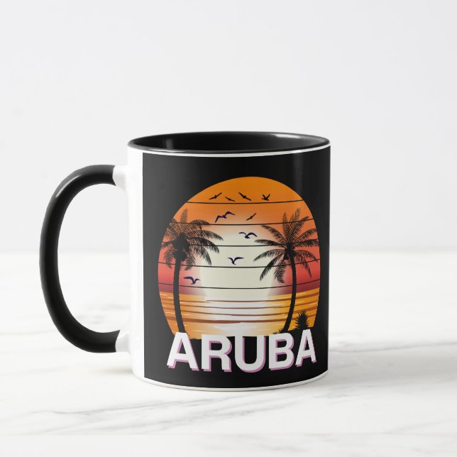 Aruba Vintage Palm Trees Summer Beach Mug (Left)