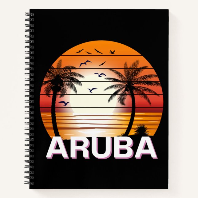 Aruba Vintage Palm Trees Summer Beach Notebook (Front)