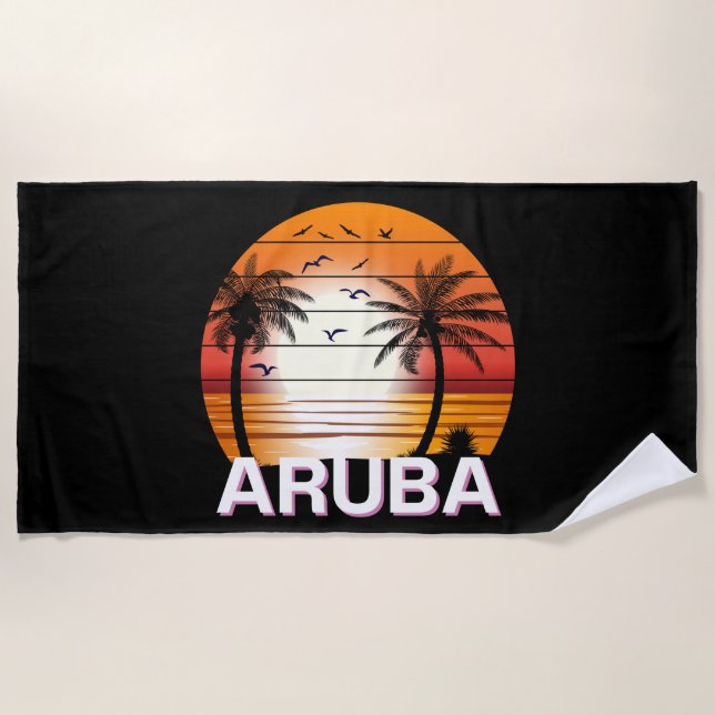 Aruba Vintage Palm Trees Summer Beach Towel (Front)
