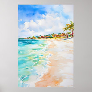 Aruba Watercolor Watercolor Vintage Travel Poster