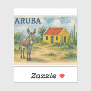 Aruba Yellow Cunucu house with donkey watercolor