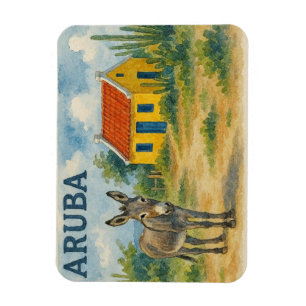 Aruba Yellow Cunucu house with donkey watercolor Magnet