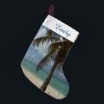 Aruban Beach I Beautiful Nature Scene Small Christmas Stocking<br><div class="desc">Sometimes you just want to get away to somewhere warm and tropical, and this picture sums up the experience. This tropical scene shows the white sand beach of Aruba with a coconut palm tree. Check out our store for more calming beach photos. This picture is also featured as the widescreen...</div>