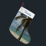 Aruban Beach I Beautiful Nature Scene Small Christmas Stocking<br><div class="desc">Sometimes you just want to get away to somewhere warm and tropical, and this picture sums up the experience. This tropical scene shows the white sand beach of Aruba with a coconut palm tree. Check out our store for more calming beach photos. This picture is also featured as the widescreen...</div>