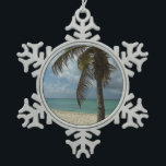 Aruban Beach I Beautiful Nature Scene Snowflake Pewter Christmas Ornament<br><div class="desc">Sometimes you just want to get away to somewhere warm and tropical, and this picture sums up the experience. This tropical scene shows the white sand beach of Aruba with a coconut palm tree. Check out our store for more calming beach photos. This picture is also featured as the widescreen...</div>