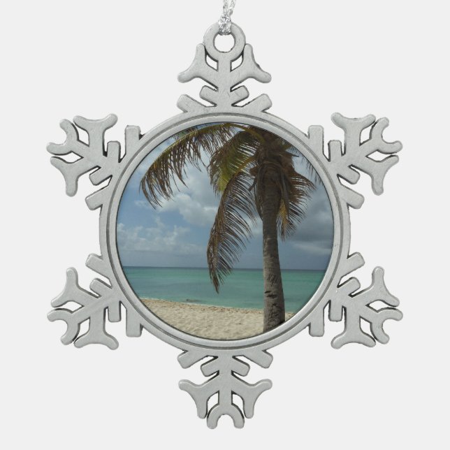 Aruban Beach I Beautiful Nature Scene Snowflake Pewter Christmas Ornament (Front)