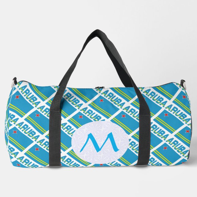 Aruban Flag Tiled Monogrammed  Duffle Bag (Front)