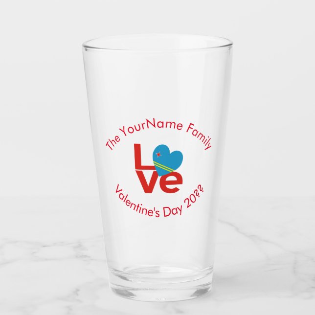 Aruban Red Letters LOVE Flag Personalised  Glass (Front)